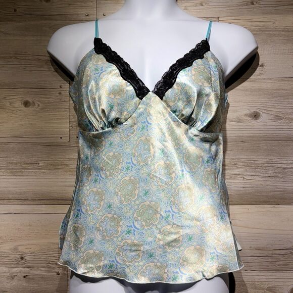 Simply Irresistible Tops - Satin Babydoll Top Cami Medium Lace Trim Beads Floral Fairy Y2K Romantic USA